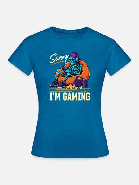 Skeleton Gamer Gaming Halloween - Frauen T-Shirt - Antikblaues Saphir meliert