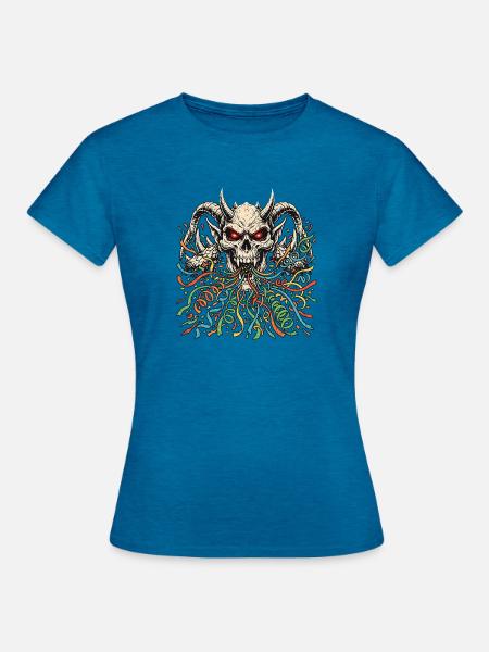 Fasching Dämon Heavy Metal - Frauen T-Shirt - Antikblaues Saphir meliert