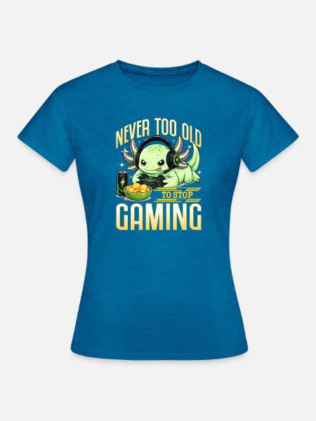 Funny Axolotl Gamer Gaming - Frauen T-Shirt - Antikblaues Saphir meliert