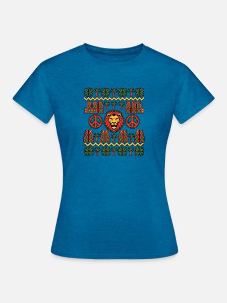 Christmas Reggae Lion - Frauen T-Shirt - Antikblaues Saphir meliert