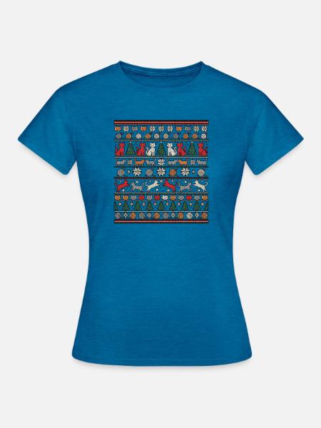 Weihnachts Katzen Strickdesign - Frauen T-Shirt - Antikblaues Saphir meliert