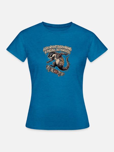 Skateboarding Otter - Frauen T-Shirt - Antikblaues Saphir meliert