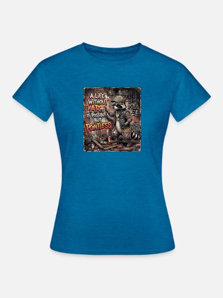 Graffiti Tattoo Kunst Waschbär - Frauen T-Shirt - Antikblaues Saphir meliert