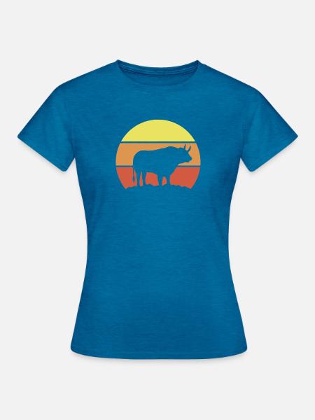 Stier Silhouette Retro - Frauen T-Shirt - Antikblaues Saphir meliert
