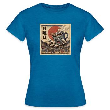 Montag Kaffee Monster Tasse 月曜日 Japan Retro Welle - Frauen T-Shirt - Antikblaues Saphir meliert - Vorne - AI Model Female 172 dark (172cm)