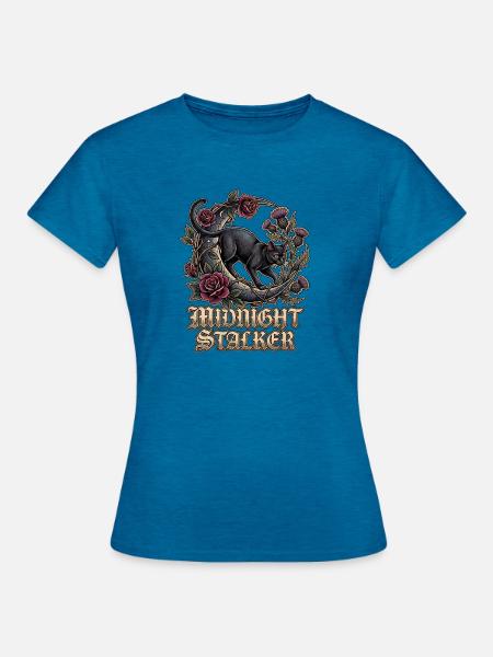 Halloween Schwarze Katze - Frauen T-Shirt - Antikblaues Saphir meliert