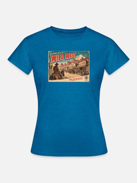 Grüße von der Wildwest-Retro-Postkarte - Frauen T-Shirt - Antikblaues Saphir meliert