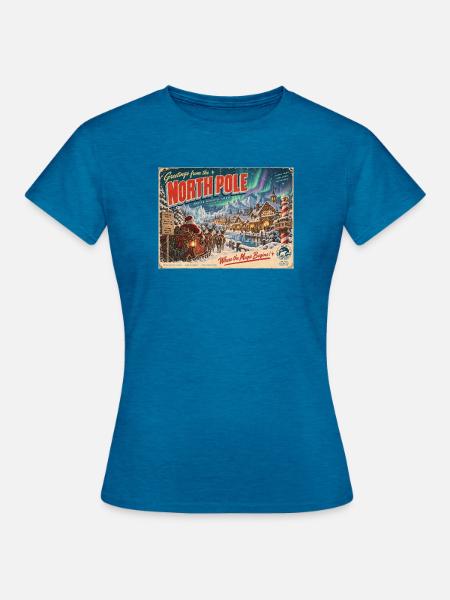 Grüße vom Nordpol Retro-Postkarte - Frauen T-Shirt - Antikblaues Saphir meliert
