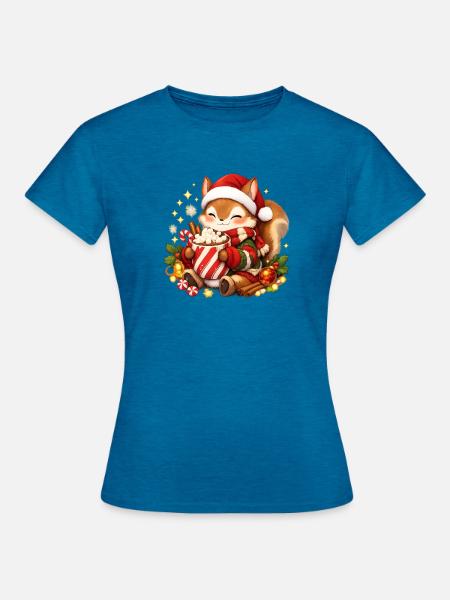 Niedliches Eichhörnchen Mit - Frauen T-Shirt - Antikblaues Saphir meliert