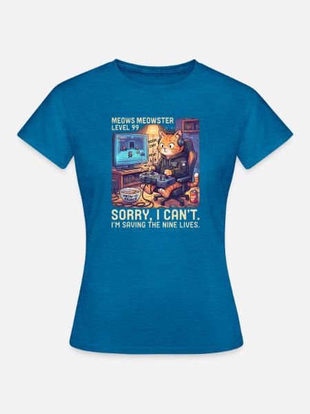 Meowster Level 99 Katzengamer - Frauen T-Shirt - Antikblaues Saphir meliert