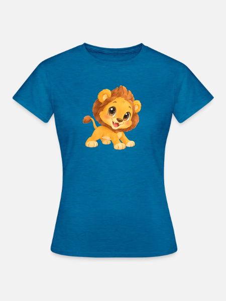 Löwe – niedliches Löwenkind - Frauen T-Shirt - Antikblaues Saphir meliert