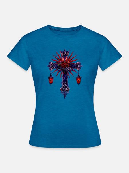 Dunkles Rosenkreuz-Laterne - Frauen T-Shirt - Antikblaues Saphir meliert