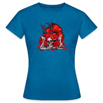 Rosenknochen Gothic Flammenrose - Frauen T-Shirt - Antikblaues Saphir meliert - Vorne - AI Model Female 172 dark (172cm)