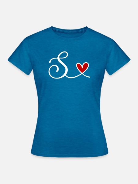 S Initiale mit Herz - Frauen T-Shirt - Antikblaues Saphir meliert