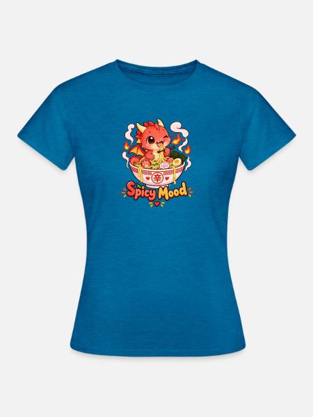 Scharfer Drachenramen Mood - Frauen T-Shirt - Antikblaues Saphir meliert
