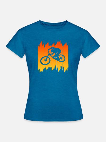 Radfahrer Silhouette Sonnenaufgang Biker - Frauen T-Shirt - Antikblaues Saphir meliert