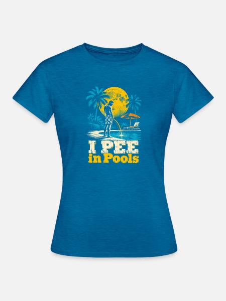 Tropischer Retro-Pool-Print - Frauen T-Shirt - Antikblaues Saphir meliert