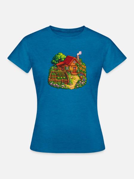 Häuschen im Gartenparadies - Frauen T-Shirt - Antikblaues Saphir meliert