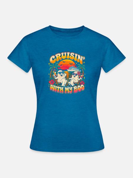 Crusin mit Boo am Strand - Frauen T-Shirt - Antikblaues Saphir meliert