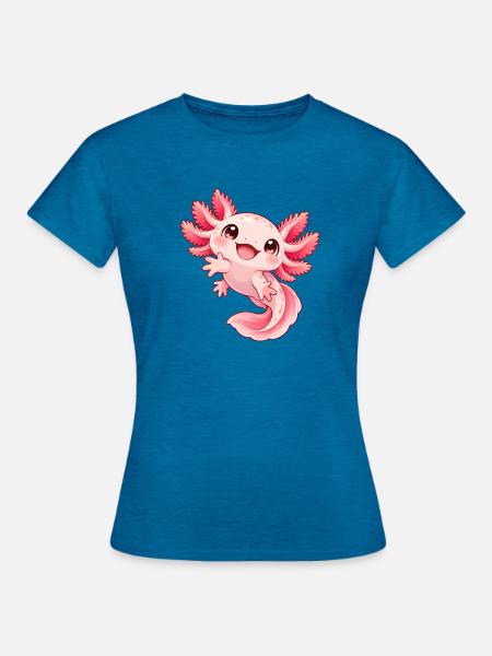 Verspieltes Axolotl Pink-Kindermotiv - Frauen T-Shirt - Antikblaues Saphir meliert