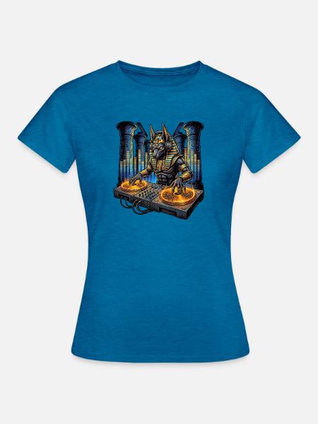 DJ Anubis an den Turntables - Frauen T-Shirt - Antikblaues Saphir meliert