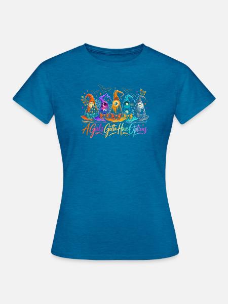 Bunte Hexenhut Halloween Optionen - Frauen T-Shirt - Antikblaues Saphir meliert