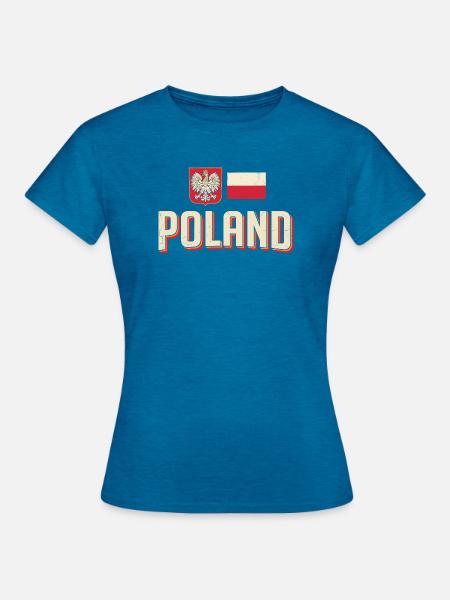 Polen Emblem Retro Flagge - Frauen T-Shirt - Antikblaues Saphir meliert