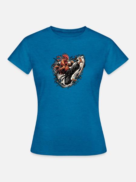 Karate Chicken - Frauen T-Shirt - Antikblaues Saphir meliert
