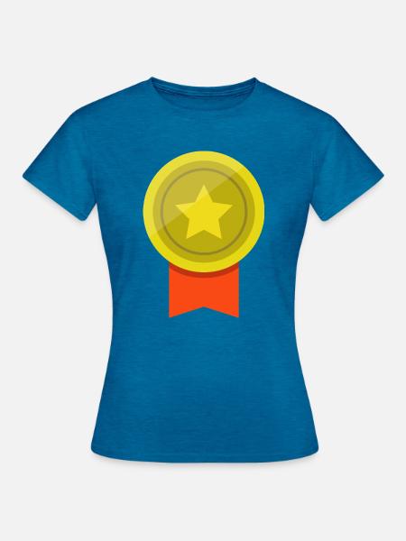 Medaille - Frauen T-Shirt - Antikblaues Saphir meliert