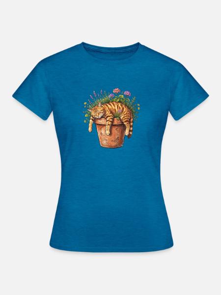 Siesta Katze - Frauen T-Shirt - Antikblaues Saphir meliert