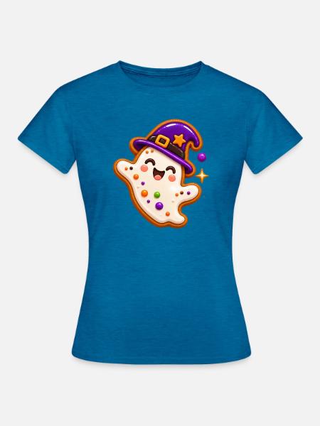 Geist-Keks mit Hexenhut - Frauen T-Shirt - Antikblaues Saphir meliert