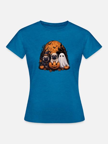 Mops Halloween - Frauen T-Shirt - Antikblaues Saphir meliert