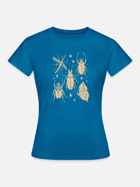 Magische Waldinsekten Schmetterling & Libelle - Frauen T-Shirt - Antikblaues Saphir meliert