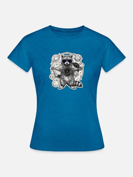 Kosmischer Waschbär - Frauen T-Shirt - Antikblaues Saphir meliert
