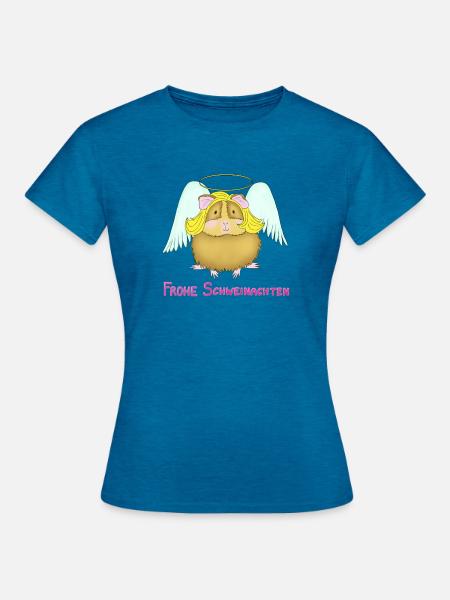 Weihnachtsengerl Meerschweinchen  - Frauen T-Shirt - Antikblaues Saphir meliert