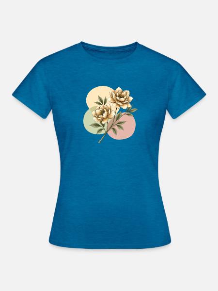 Pastellblüten Illustration - Frauen T-Shirt - Antikblaues Saphir meliert