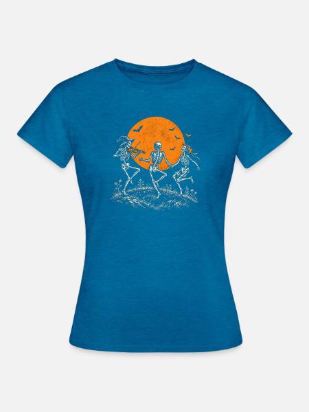 Tanzende Skelette im Mondschein - Frauen T-Shirt - Antikblaues Saphir meliert
