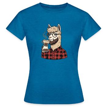 Kaffee Alpaka - Frauen T-Shirt - Antikblaues Saphir meliert - Vorne - AI Model Female 172 dark (172cm)
