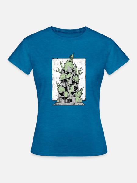 Pitaya Wand Kunst - Frauen T-Shirt - Antikblaues Saphir meliert