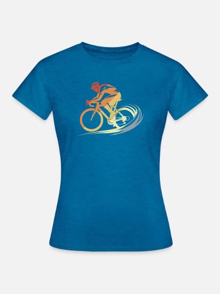 Vintage Fahrradfahrer Zeichnung - Frauen T-Shirt - Antikblaues Saphir meliert