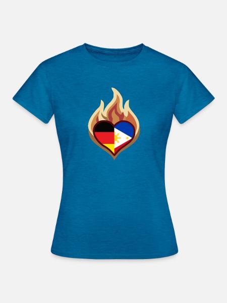 Herz in Flammen: Deutschland Philippinen - Frauen T-Shirt - Antikblaues Saphir meliert