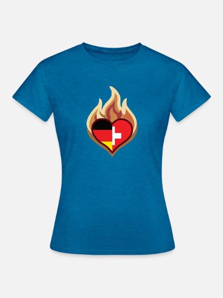 Flammenherz Deutschland Schweiz - Frauen T-Shirt - Antikblaues Saphir meliert