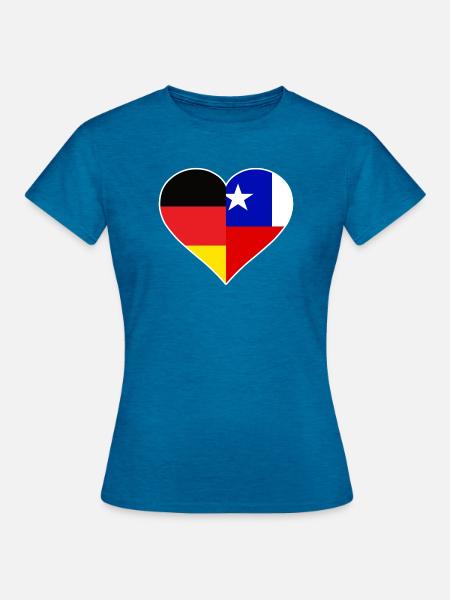 Deutsch-Chilenisches Flaggenherz - Frauen T-Shirt - Antikblaues Saphir meliert