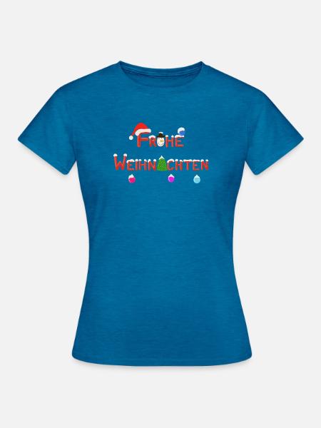 "Frohe Weihnachten" - Frauen T-Shirt - Antikblaues Saphir meliert