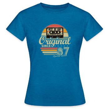 Original 1987 Jahrgang Vintage Geburtstag Retro - Frauen T-Shirt - Antikblaues Saphir meliert - Vorne - AI Model Female 172 dark (172cm)
