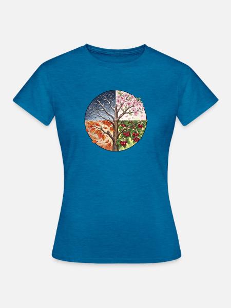 4 Jahreszeiten Baum - Frauen T-Shirt - Antikblaues Saphir meliert