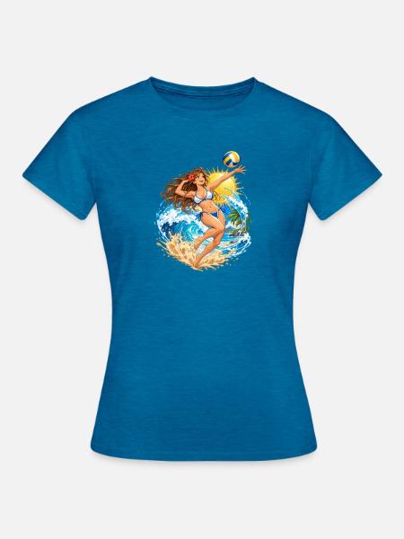 Einzel-Mädchen-Volleyballaufschlag - Frauen T-Shirt - Antikblaues Saphir meliert