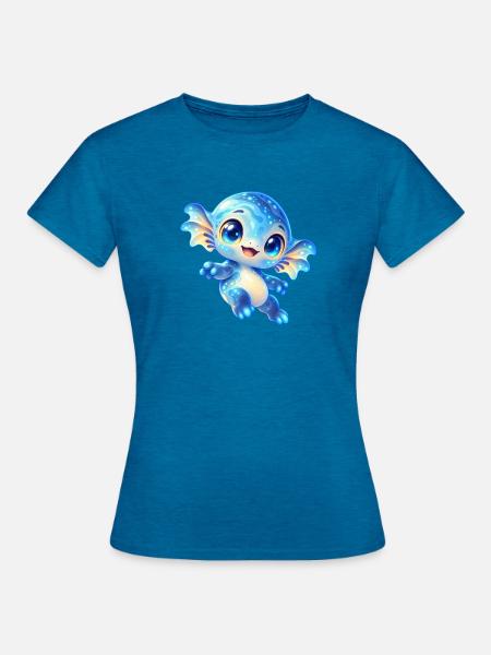 Niedlicher blauer Weltraumfreund - Frauen T-Shirt - Antikblaues Saphir meliert