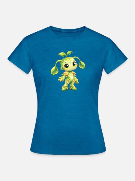 Grünes Pflanzwesen Charme - Frauen T-Shirt - Antikblaues Saphir meliert