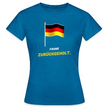 Fahne zurückgeholt - Schwarz Rot Gold - Frauen T-Shirt - Antikblaues Saphir meliert - Vorne - AI Model Female 172 dark (172cm)